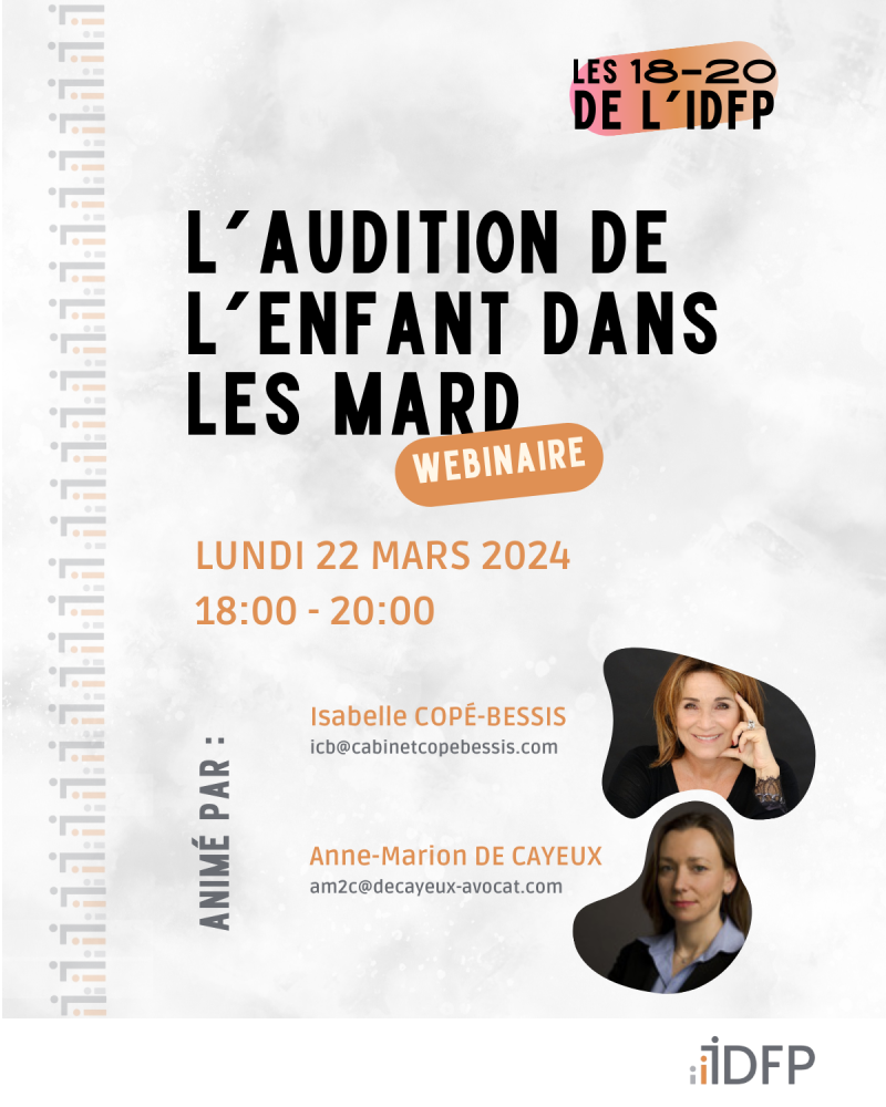 Webinaire : L'AUDITION DE L'ENFANT DANS LES MARD - 22 avril 2024