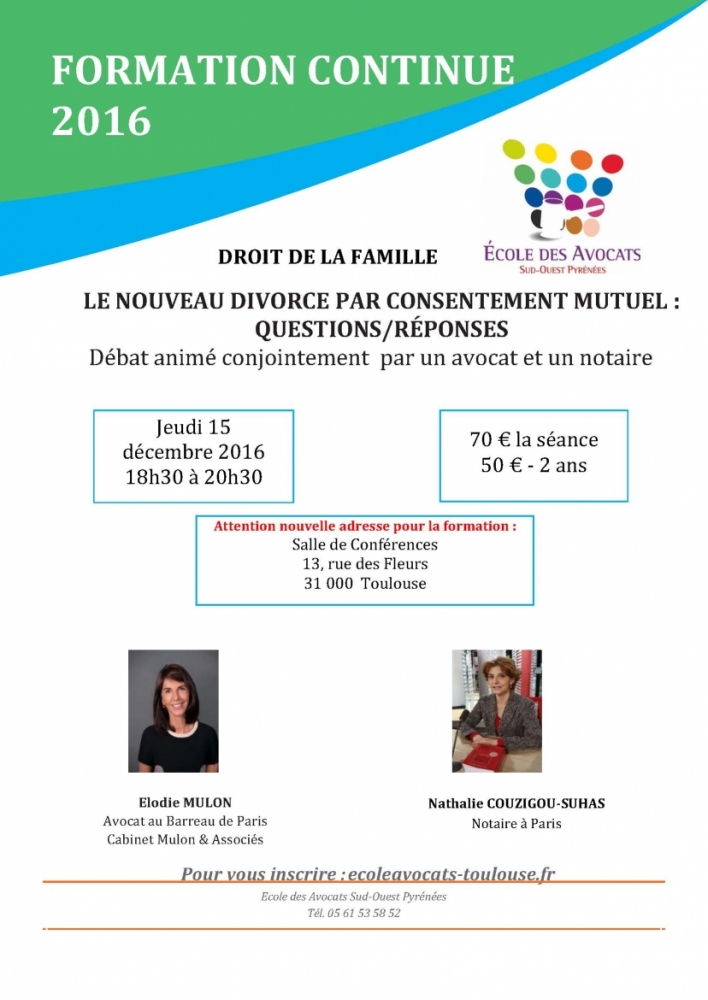  Elodie Mulon intervient aujourd'hui à partir de 18h30 sur le nouveau divorce par consentement mutuel - 15/12/16